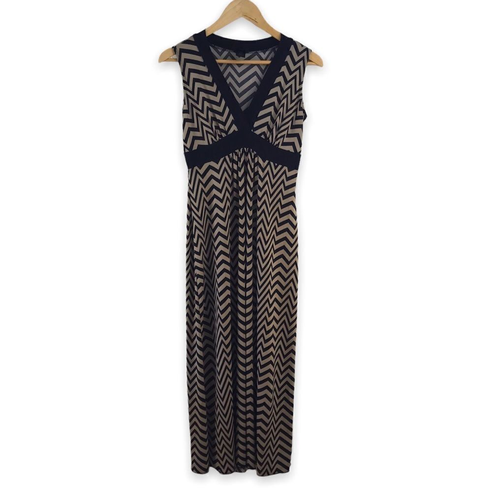 Enfocus Studio black‎ & tan herringbone print sleeveless maxi dress size 8